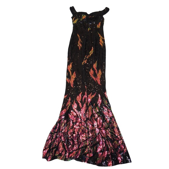 NWT-Love & Lemonade Sequin Floral Mermaid Gown Black Sweetheart Off Shoulder - Picture 4 of 6